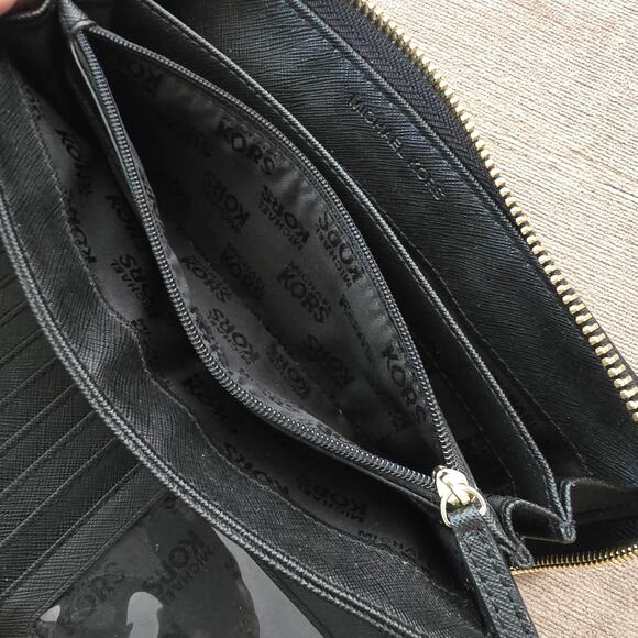 Michael Kors Wallet Black Leather Jet Set Travel Continental Zip Around Pebbled - Picture 10 of 16